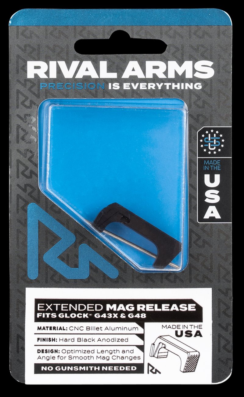 Rival Arms Extended Magazine Release Glock 43X/48 Aluminum Hard Black Anodized