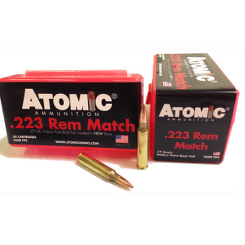 Atomic Ammo .223 Rem Match 77gr Sierra BTHP Rifle Ammunition 50-Pack
