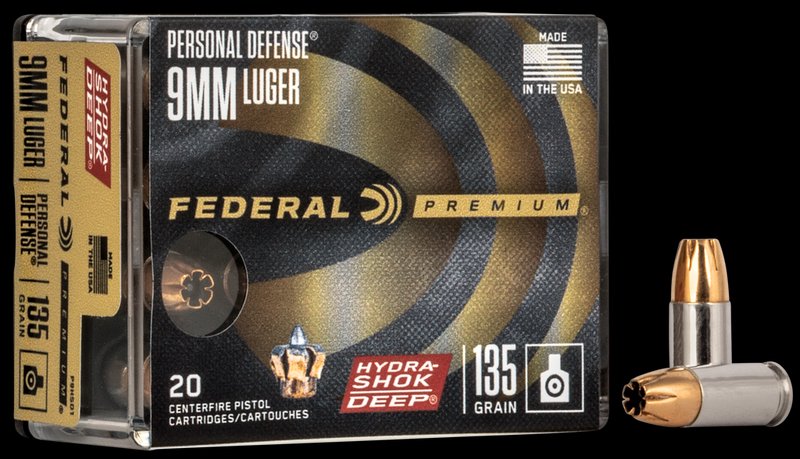 Federal Personal Defense 9mm Luger Hydra-Shok Deep 135gr Jacketed Hollow Point Ammo P9HSD1