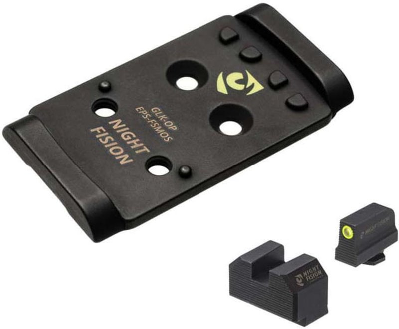Night Fision GLK-OPBS-EPS-MOS-YGZX Glock MOS Optic Plate + Tritium Front Sight Combo