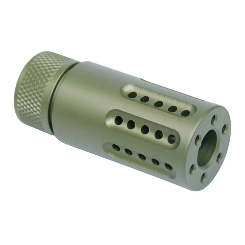 Guntec USA AR-15 Micro Slip Over Barrel Shroud Multi Port Muzzle Brake 9mm 1/2x36 Anodized Green