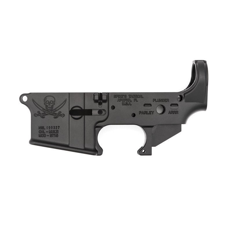 Spikes Tactical Multi-Caliber Calico Jack Logo Stripped Lower Receiver, Hardcoat Anodized Black