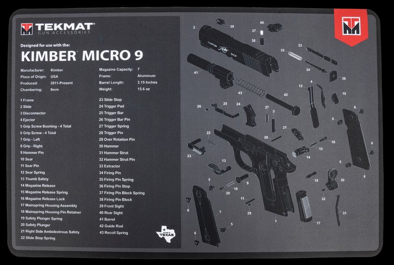 TekMat Kimber Micro 9 gun cleaning mat 11x17 rubber non-slip TEKR17KIMBERMCR9