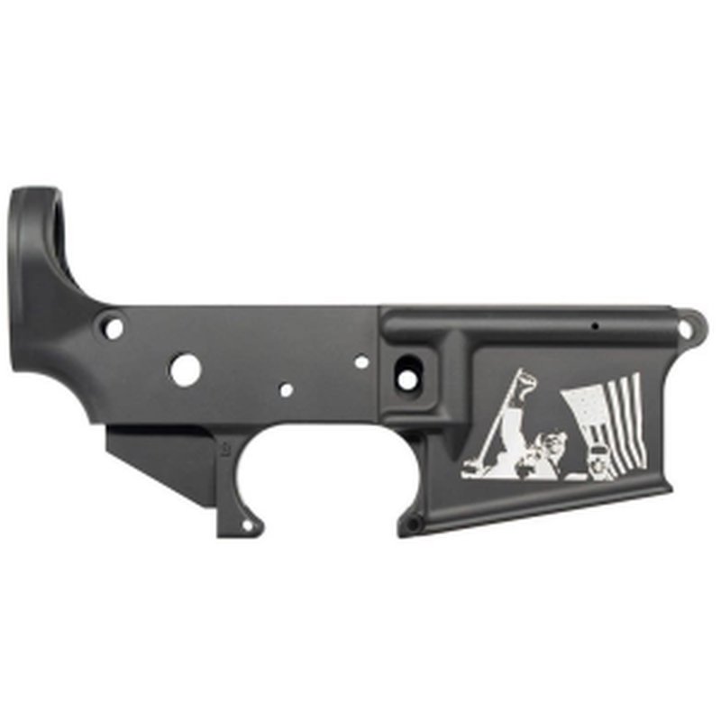 Anderson Manufacturing AR-15 Multi-Caliber Stripped Lower Receiver, Black Anodized Finish W/ Trump Fight Logo
