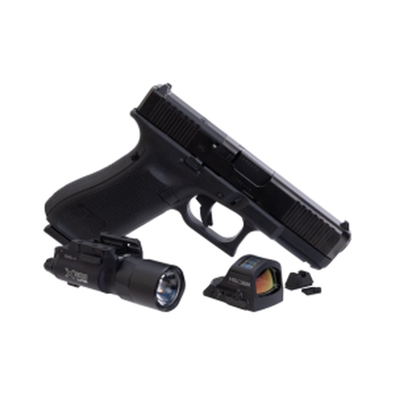 Glock Blue Label G45 MOS 9mm Pistol with Holosun HS507C-X2 Pistol Red Dot Sight, ACSS Vulcan Reticle, AmeriGlo Suppressor Height Sights, SureFire X300U-A Ultra