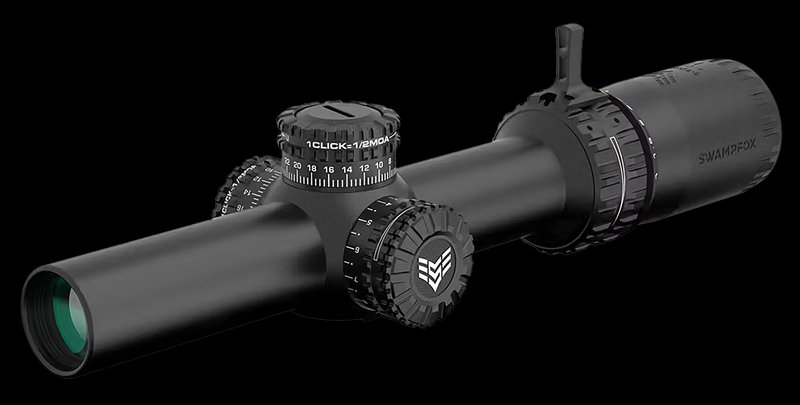 Swampfox Optics 1-6x24mm SFP Green Guerrilla Dot MOA reticle Black scope