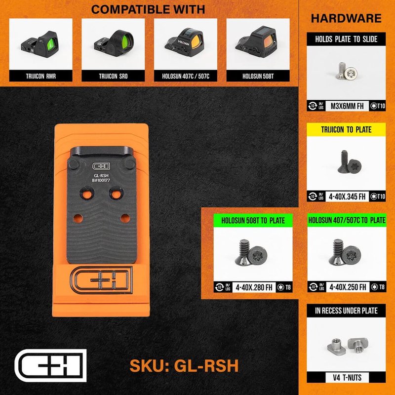 C&H Precision Glock MOS Adapter Plate for RMR/SRO & Holosun 507C/407C/508C/508T