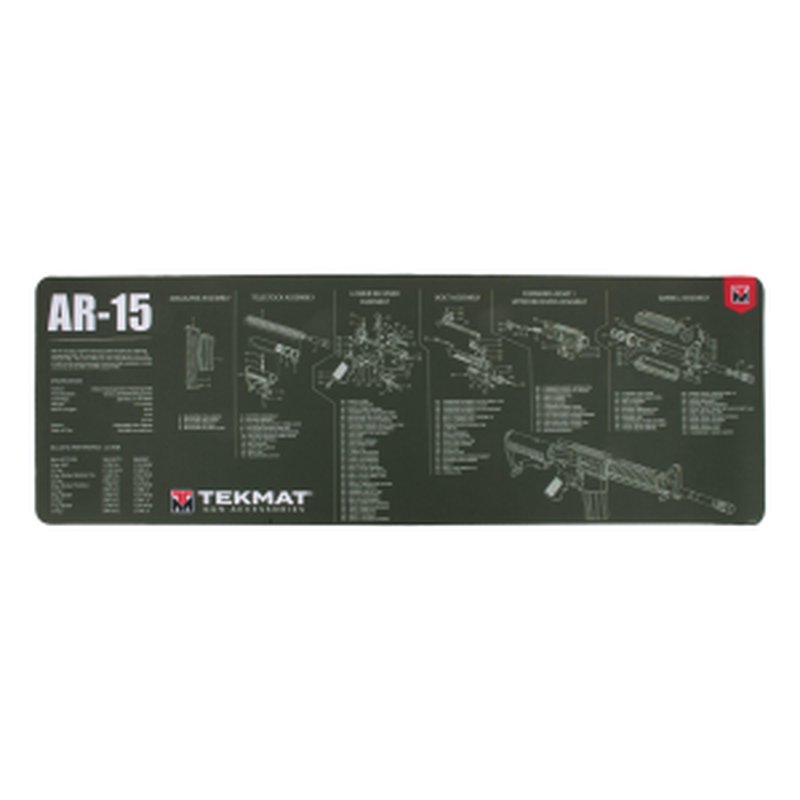 TekMat TEKR36AR15OD AR-15 Parts Diagram Gun Cleaning Mat, 36" x 12", Olive Drab Green