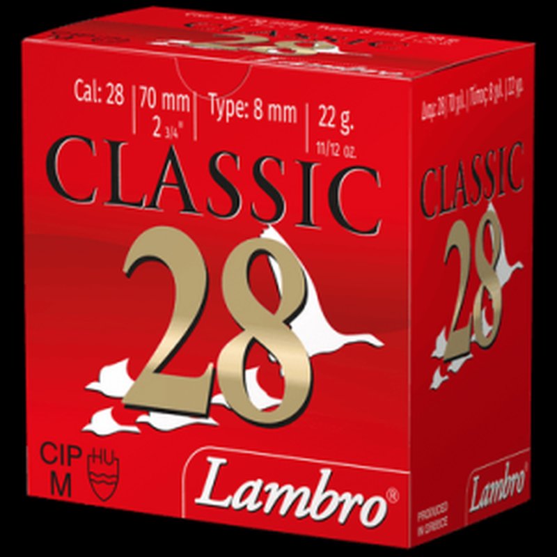 LAMBRO 28 Gauge 2-3/4" #8 Shot Shells 25/250 Rounds