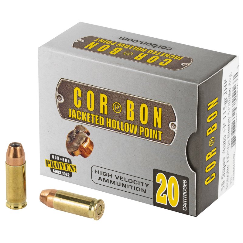 Corbon Self Defense .38 Super +P Ammunition 115 Grain JHP Brass