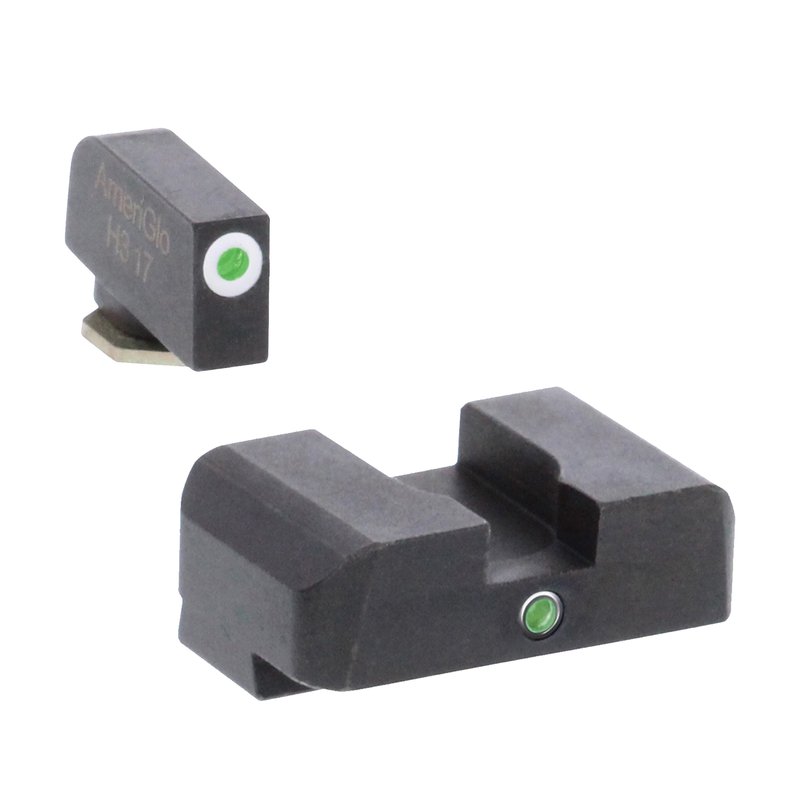 AmeriGlo I-Dot Front/Single Dot Rear Night Sight Set for Glock Gen5 17, 19, 19x Pistols, Green