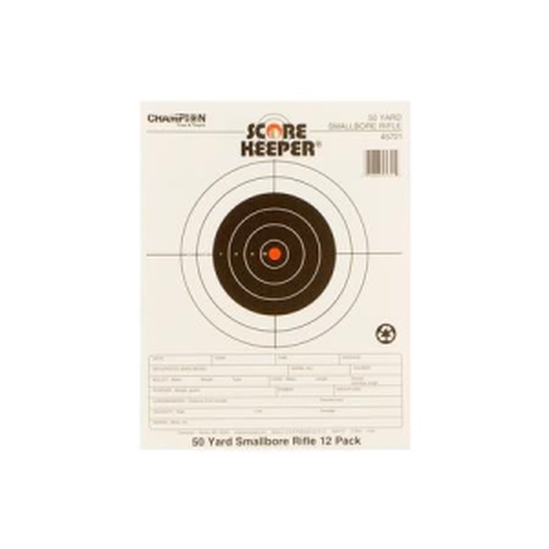 Champion Targets 45721 Score Keeper Bullseye Paper 50 yds Small Bore Rifle 8.50" x 11" Black/Orange 12 PK