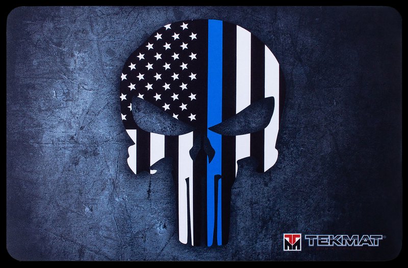 BECK TEK TEKMAT Handgun Cleaning Mat 11x17 Oil & Water-Resistant Blue Line Punisher Skull