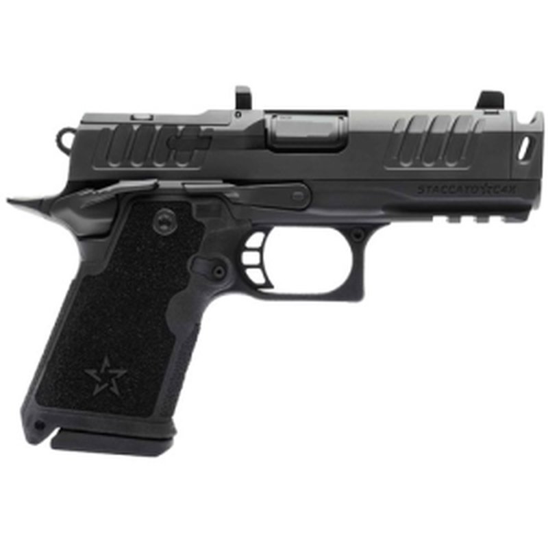 Staccato Base C4X 9x19mm 4" DLC Comp Bbl Black Front Sight 15+1 Pistol w/(2) 15rd Steel Mags 20-1...