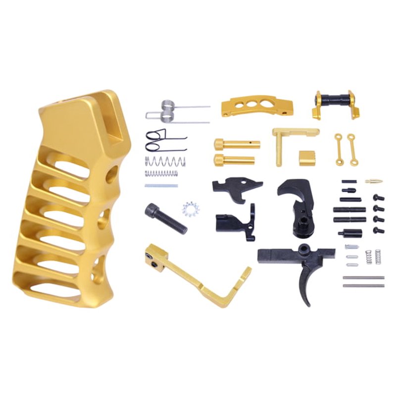 Guntec USA AR-15 Enhanced Lower Parts Kit w/ Upgrades & Skeletonized Aluminum Pistol Grip