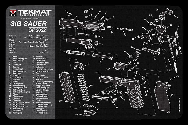 BECK TEK TEKMAT Sig Sauer SP2022 cleaning mat 11x17 rubber parts diagram TEKR17SIGSP2022