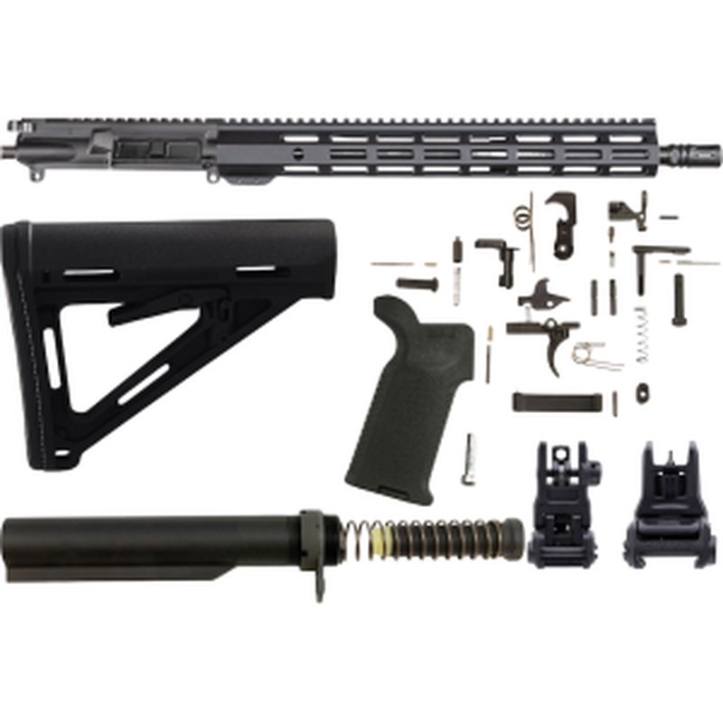 AR-STONER AR-15 Enhanced Build Kit with Upper Receiver Assembly 5.56x45mm NATO 16" Barrel Mid Length 15" M-LOK Handguard, Complete Lower Parts Kit with Magpul MOE Furniture and Sight Set Black