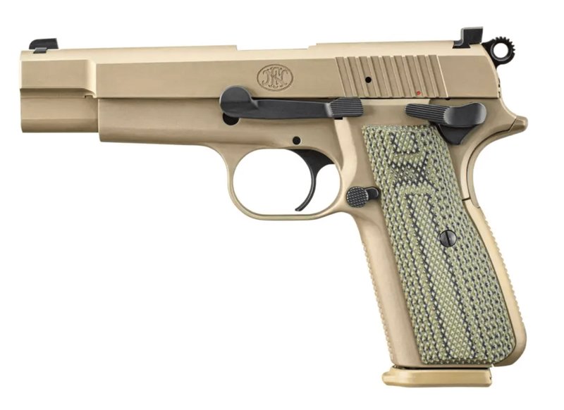 FN Hi-Power Talo Exclusive 9mm Pistol 4.7 Inch Barrel PVD Finish Dirty Olive G10