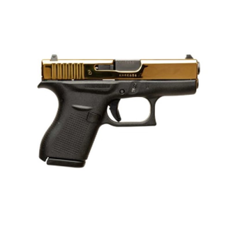 Glock G42 380 Auto 3.26in 6rd Pistol Black/Gold Polished Titanium PVD Slide