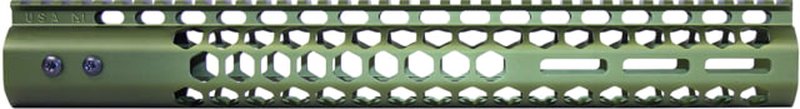 Guntec USA Honeycomb M-LOK Free Floating Handguard With Monolithic Top Rail 15in Anodized Green
