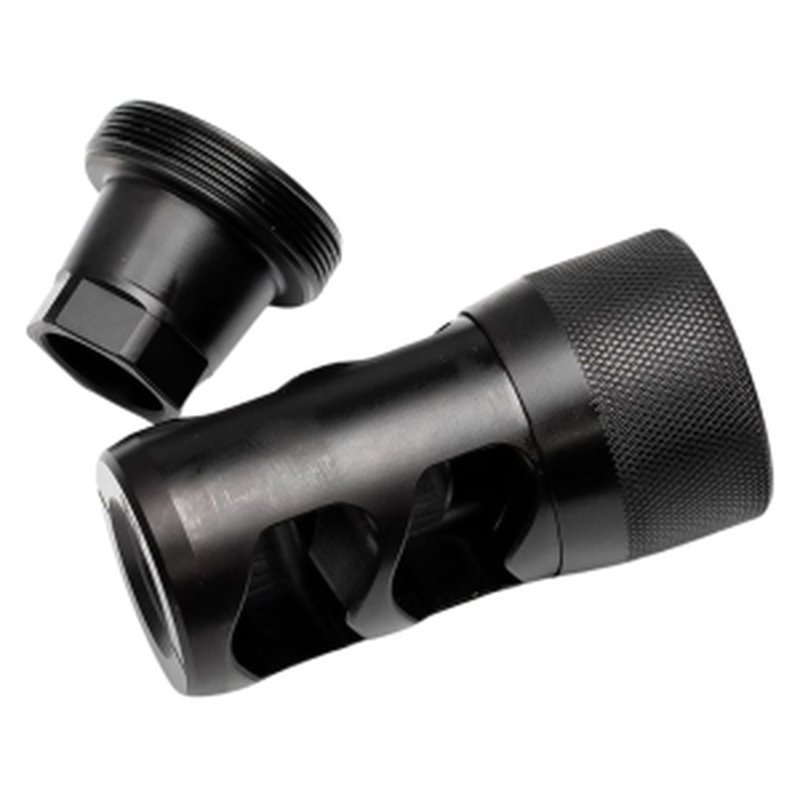 Area 419 Hellfire 2-Port Self Timing Muzzle Brake 6mm with 5/8\"-24 Universal Thread Adapter Stainless Steel Nitride