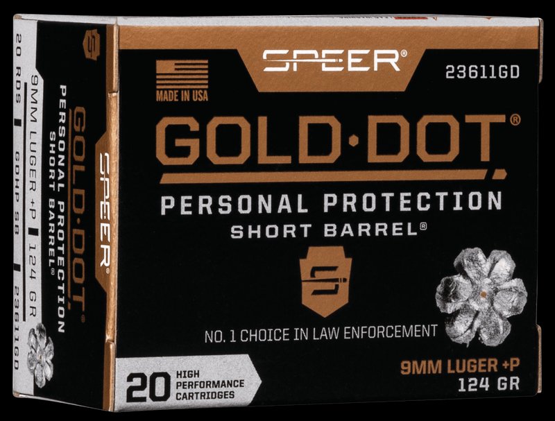 Speer Gold Dot Short Barrel 9mm Luger +P 124 grain ammunition