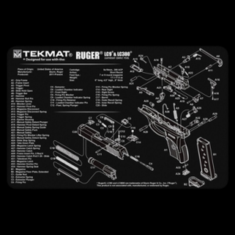 TekMat TEKR17RUGERLC9 Cleaning Mat for Ruger LC9, Black/White Rubber 11x17