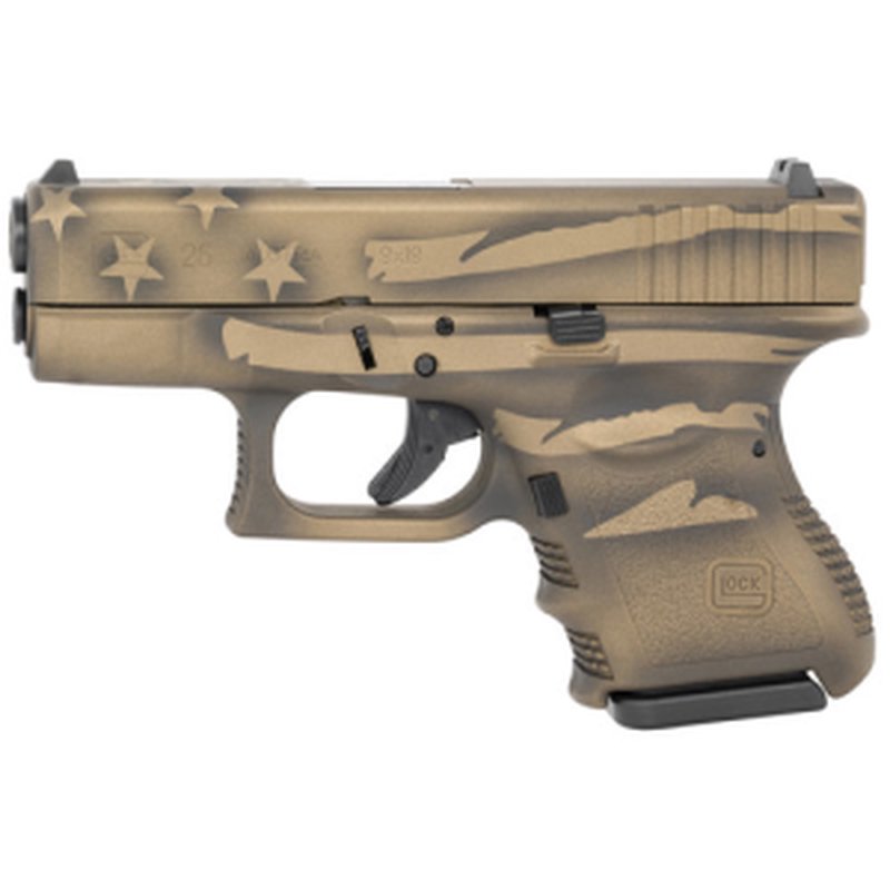Glock G26 Gen 3 Subcompact 9mm Pistol Coyote Battle Worn Flag Cerakote 10-Round