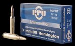 Prvi Partizan Metric Rifle Ammunition 7mm-08 Rem PSPBT 140gr PP708