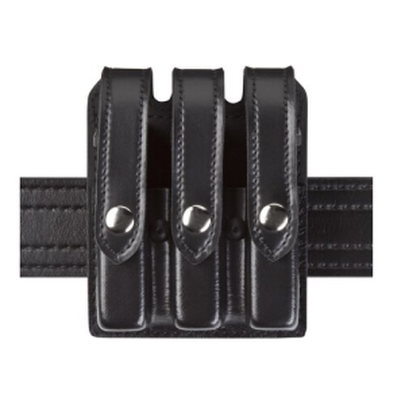 Safariland 777 Slimline Triple Magazine Pouch Fits Glock 20/21 - Plain Black with Chrome Snap