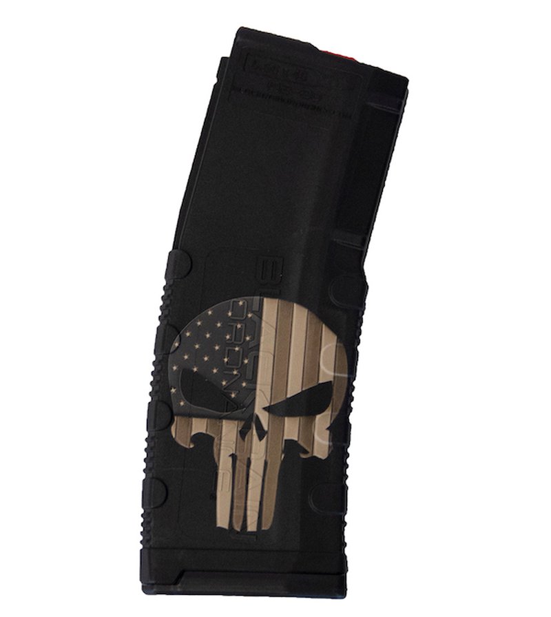 Black Rain Ordnance BRMG30SKLW/FG Magazine Laser Engraved Flag Skull