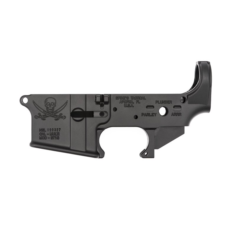 Spikes Tactical Multi-Caliber Color Filled Calico Jack Logo Stripped Lower Receiver, Hardcoat Ano