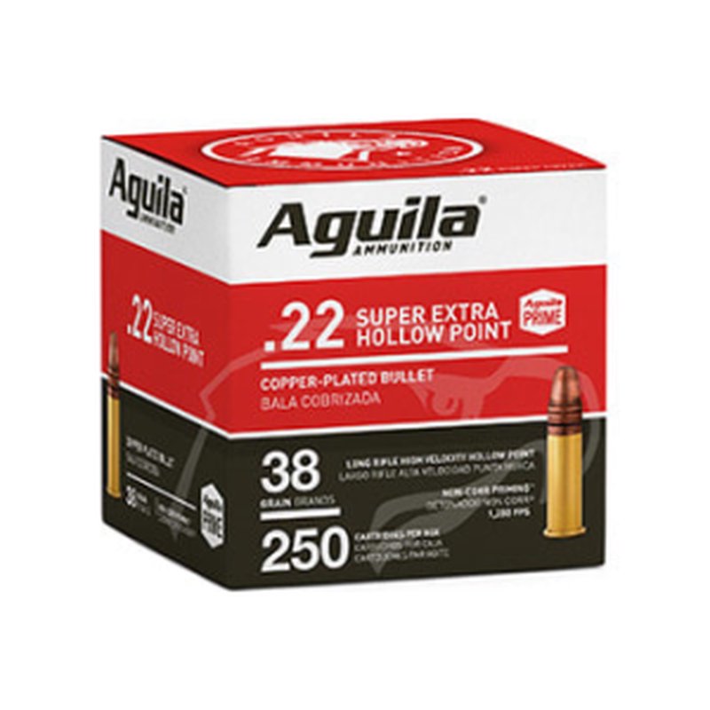Aguila 1B221103 Super Extra High Velocity 22 LR 38 Grain Copper Plated Hollow Point Bulk 250 Rounds