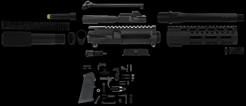 TacFire SSPK45ACPLPK AR Pistol Build Kit 7.5in .45 ACP Black Nitride Barrel M-LOK