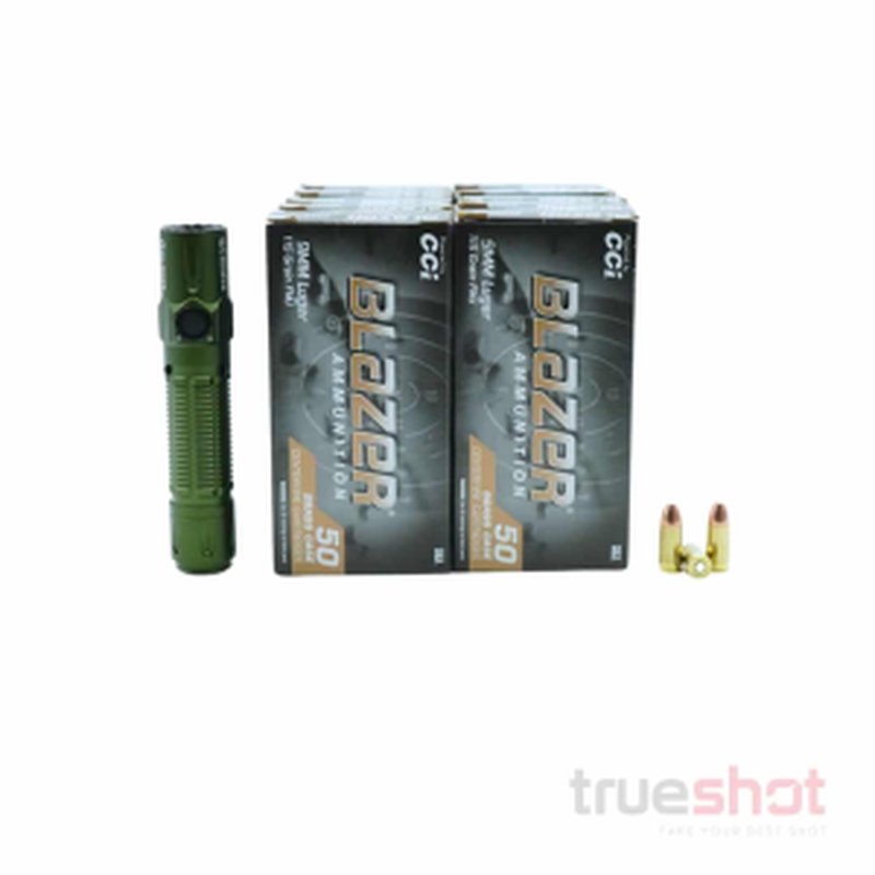 Olight Warrior 3S Flashlight Bundle with 9mm Ammo (OD Green)