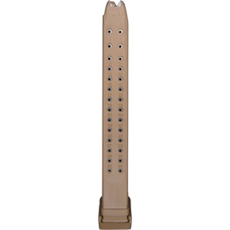 Red, White & Blue (RWB) Glock 9mm 33-Round Steel-Lined Tan Polymer Magazine