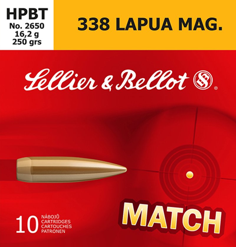 Sellier & Bellot SB338LMA Rifle 338 Lapua Mag 250 Gr HPBT Hollow Point Boat Tail Ammunition