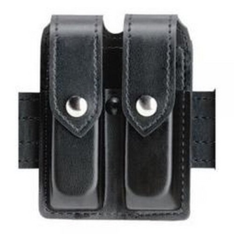 Safariland 77 Double Magazine Pouch Fits Glock 17/22 Hi Gloss Black with Chrome Snap