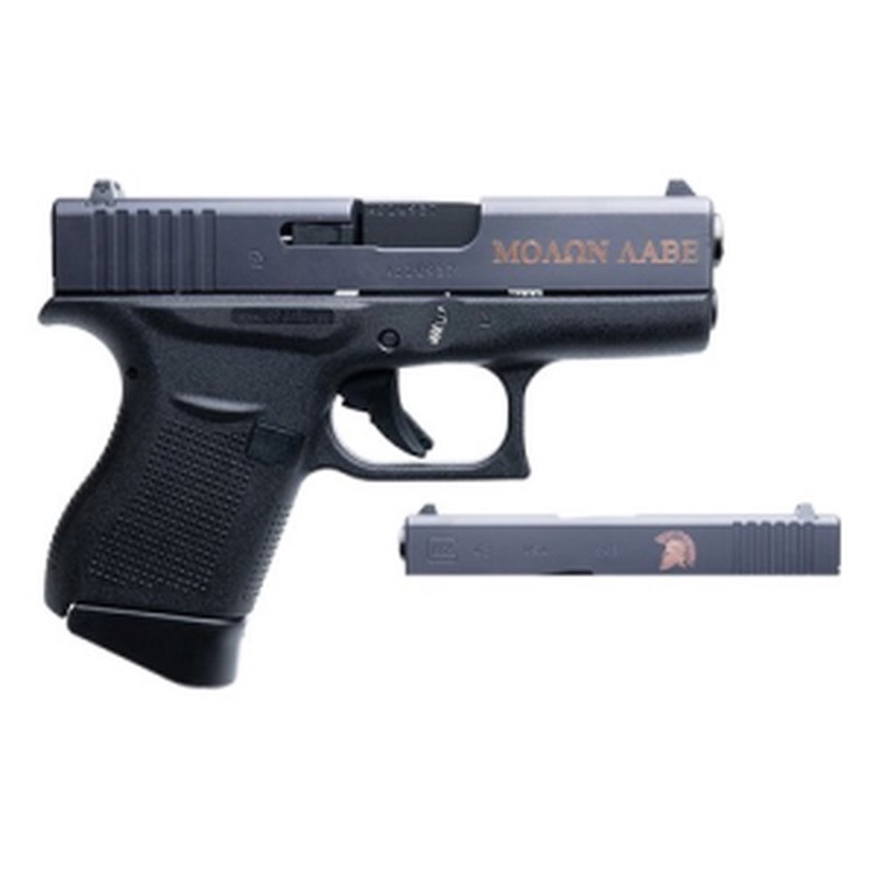 Glock 43 9mm Single-Stack Pistol Spartan Helmet Bronze Engraving
