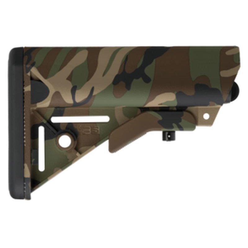 B5 Systems Enhanced Sopmod AR-15/M4 Adjustable Stock - Mil-Spec Tube Compatible - Woodland Camo Polymer - SOP1188