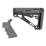 Hogue 15556 OverMolded Collapsible Buttstock Black Synthetic & Slate Gray OverMolded Rubber Stock Slate Gray Rubber Finger Grooved Grip for AR-15, M16 with Mil-Spec Buffer Tube (Tube Not Included)