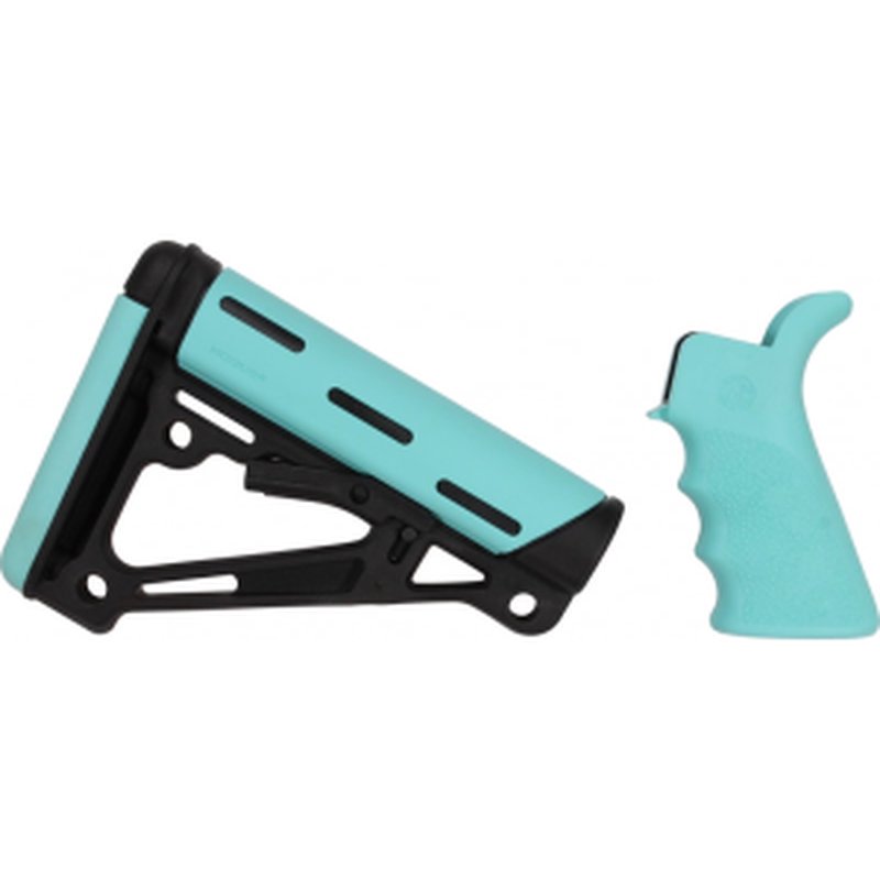 Hogue AR-15/M16 OverMolded Collapsible Stock & Beavertail Grip Kit Black Aqua 13456