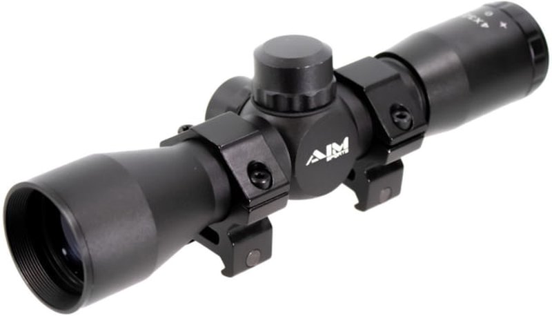 AIM Sports Inc 4X32mm Compact Rifle Scope w/ Rings, Mil-Dot Reticle