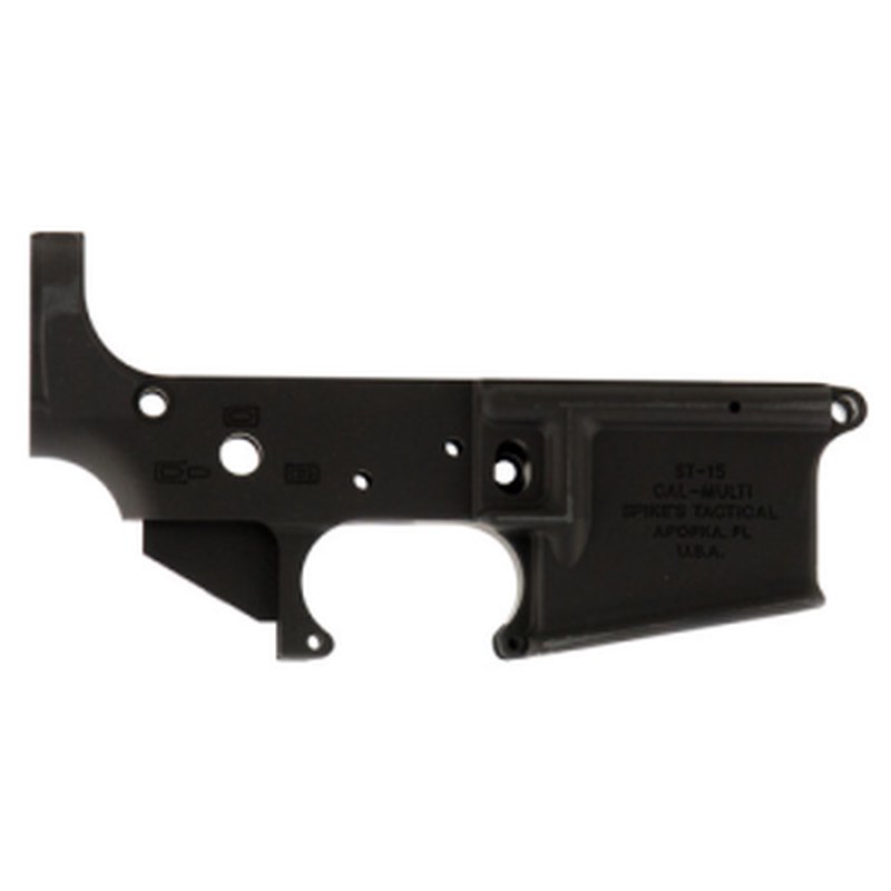 Spikes Tactical STLS045 No Logo Stripped Lower Receiver Multi-Caliber 7075-T6 Aluminum Black Anodized for AR-15
