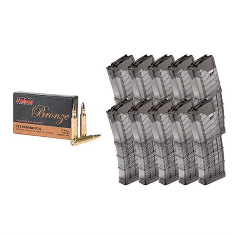 AWM Bronze .223 Rem 55gr FMJ Ammunition 1,000 Rounds with 10 Lancer Mags