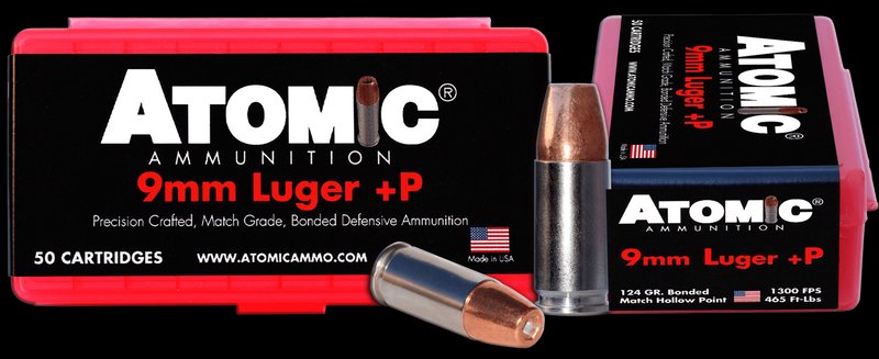 Atomic Pistol 9mm Luger Bonded Match Hollow Point Ammo 124 Grain