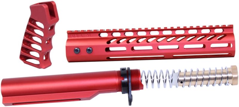 Guntec USA AR-15 10in Pistol Brace Build Kit With Milspec Buffer Tube Anodized Red