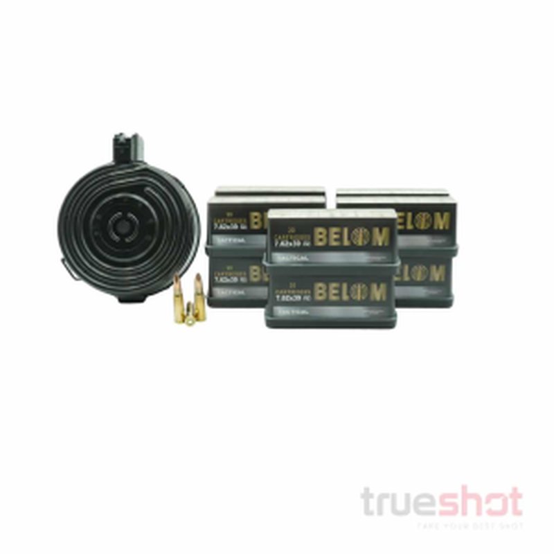 KCI AK-47 Drum Magazine 75-Round Steel and 200 Rounds 7.62x39 Ammo Bundle