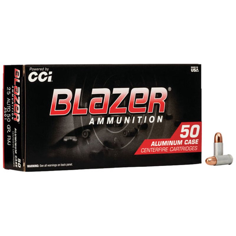 CCI Blazer 25 Auto 50gr FMJ Centerfire Handgun Ammo 50 Rounds