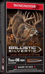 Winchester Ammo Ballistic Silvertip 7mm-08 Remington Rifle Ammo 140 Grain Polymer Tip SBST708